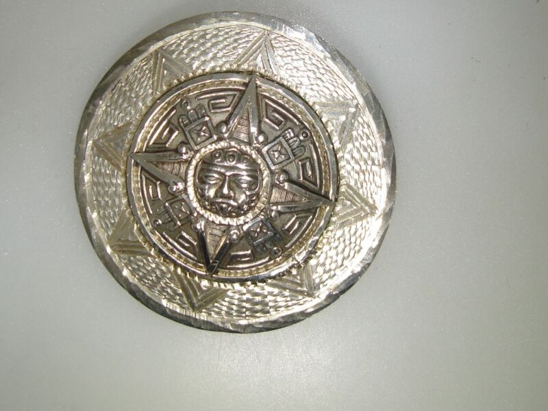 Vintage sterling silver eagle mark Mayan sun god pendant/pin from Mexico
