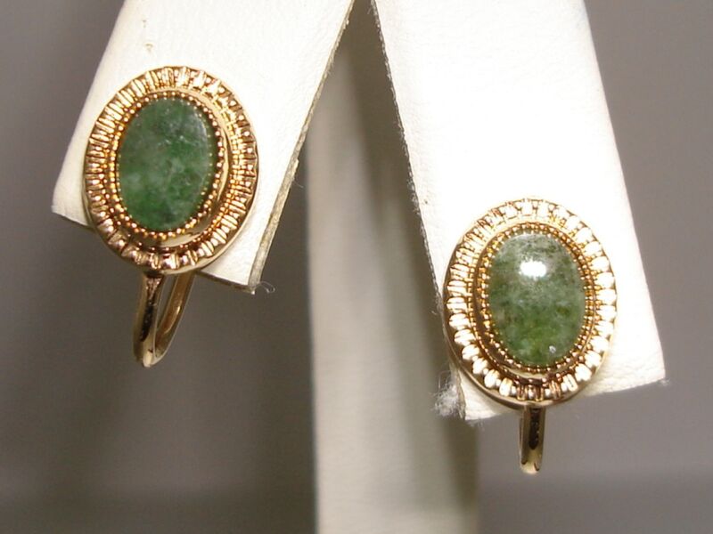 1960s Gold Filled Jade Earrings