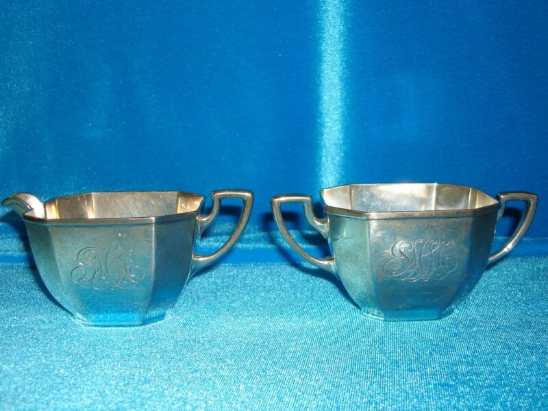 Vintage Gorham Sterling Silver Sugar & Creamer Set with Gold Wash, Pattern 1305, Monogrammed SHM