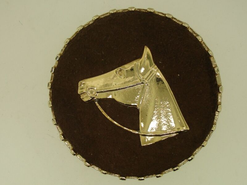 Vintage 1960s gold tone suede horse head pin