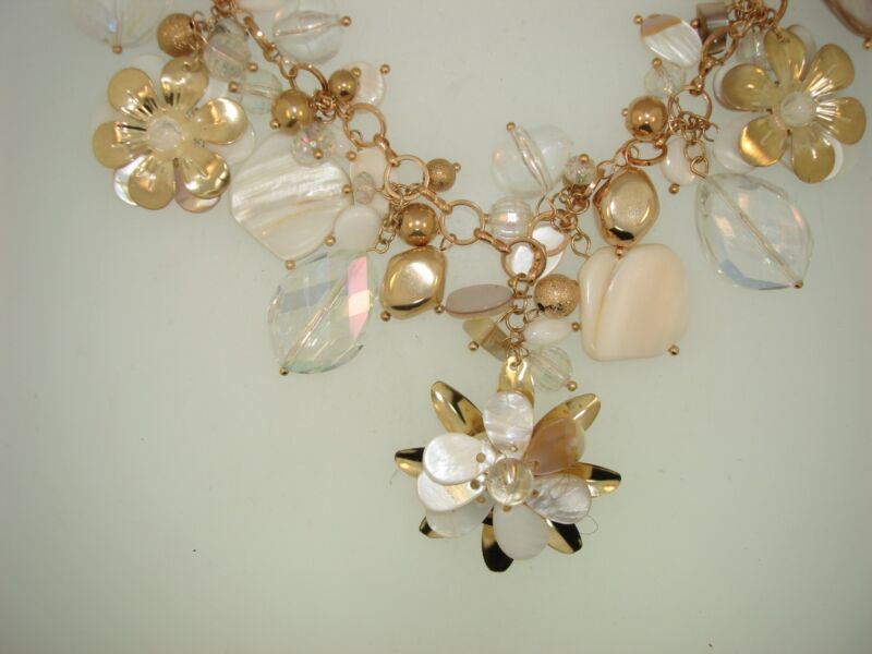 Mother-of-Pearl and Crystal Bib Necklace