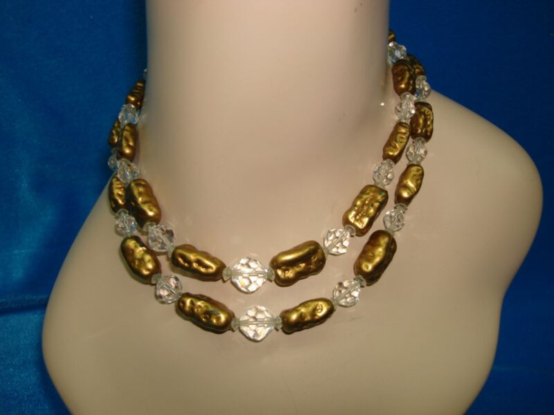 Vintage 1960s gold wash crystal bead choker necklace
