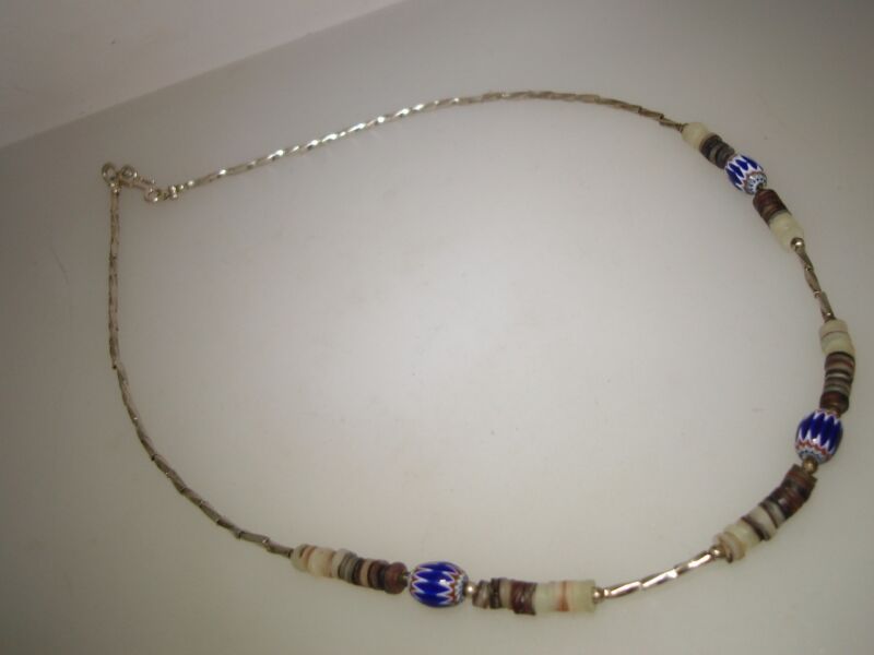 Vintage Native American sterling silver choker necklace with Heshi and Millefiori beads