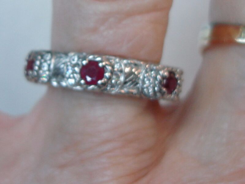 Judith Ripka sterling silver ring with pink topaz and cubic zirconia stones, size 7