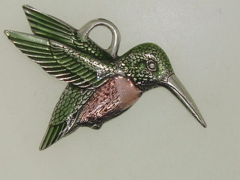Vintage Danforth Pewter Enamel Hummingbird Pendant, 1996