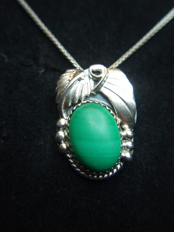 Vintage Native American malachite and sterling silver pendant