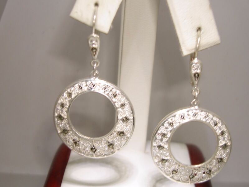 800 silver filigree marcasite dangle hoop earrings
