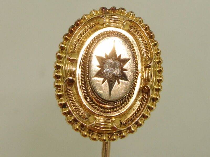 Victorian 10K Gold Stick Pin with Brilliant Mine-Cut Diamond