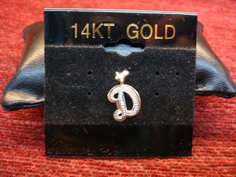 14K Yellow Gold 'D' Pendant with White Gold & Diamond Accent