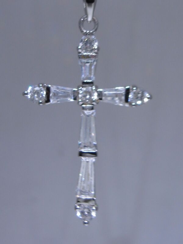 Vintage 1960s sterling silver cross necklace with sparkling CZ stones