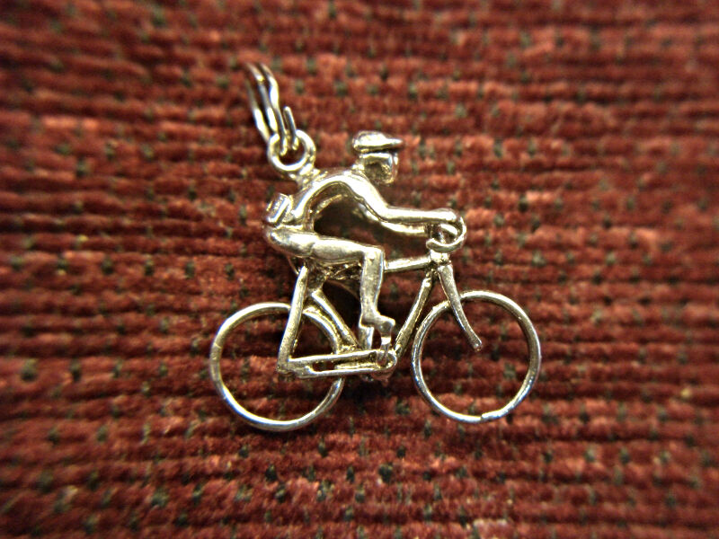 Sterling silver bicyclist charm pendant