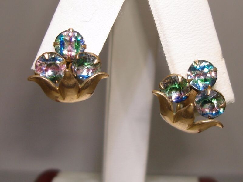 Vintage 1940s AMCO Gold Filled Rhinestone Earrings