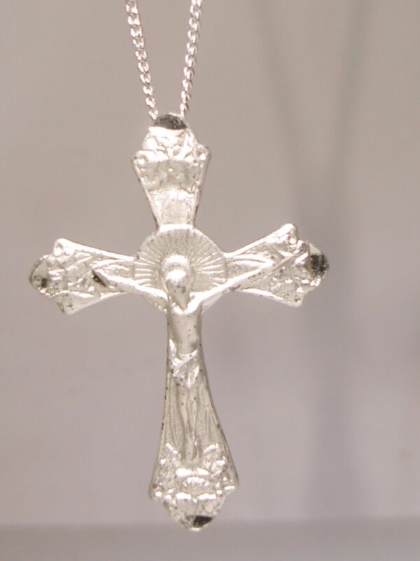 Vintage Sterling Silver Crucifix Cross Pendant Necklace