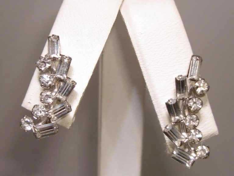 Vintage 1940s Carl Art Sterling Silver Rhinestone Baguette Earrings
