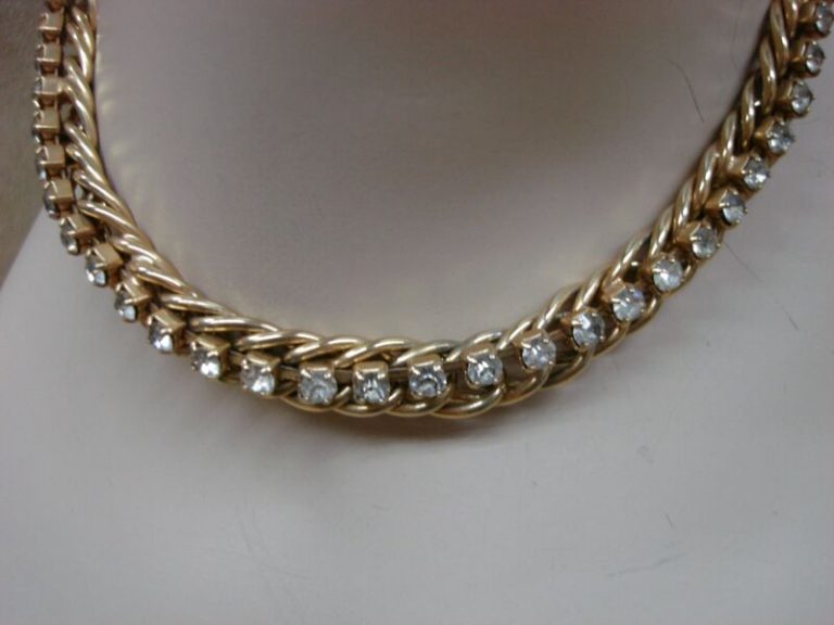Vintage gold tone rhinestone choker necklace