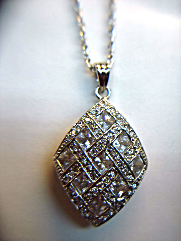 Sterling silver pendant with cubic zirconia stones, vintage inspired