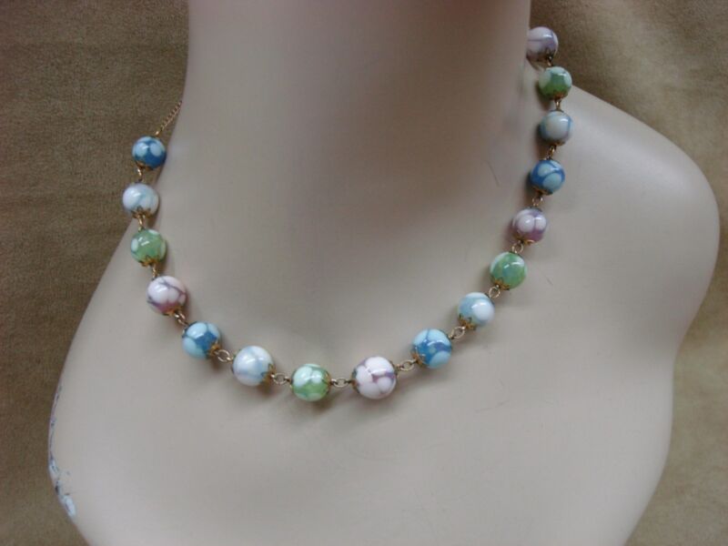 1970s pastel art glass bead choker necklace