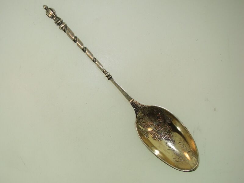 Antique sterling silver gilded demitasse spoon by John Aldwinkle & Slater, London 1889