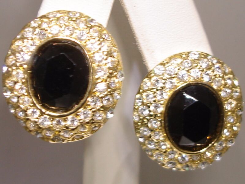 Vintage Roman Gold Tone Rhinestone Clip-On Earrings