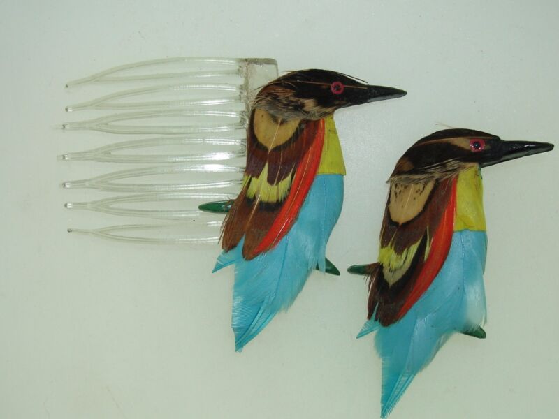 Pair of vintage 1940s bird feather pins, handcrafted in Great Britain