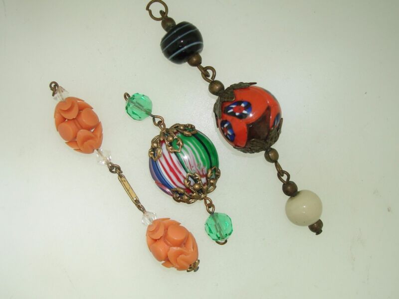 Three antique art glass and lucite bead sections for jewelry making