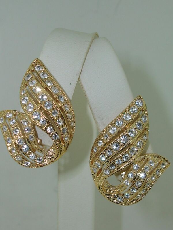 Vintage gold-tone Roman rhinestone clip-on earrings