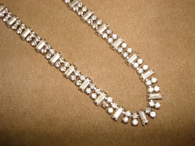 Vintage Art Deco rhinestone choker necklace, 1940s, silver-tone