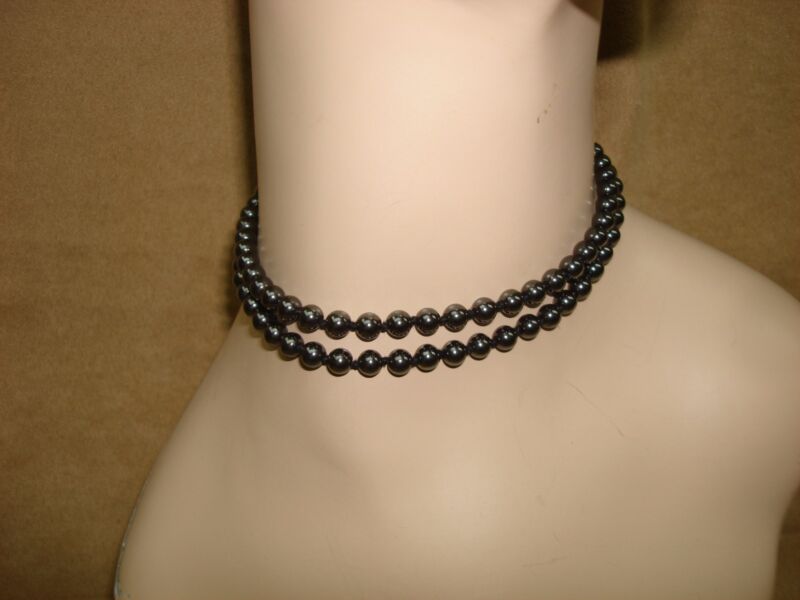 Vintage 24" Hand Knotted Hematite Necklace
