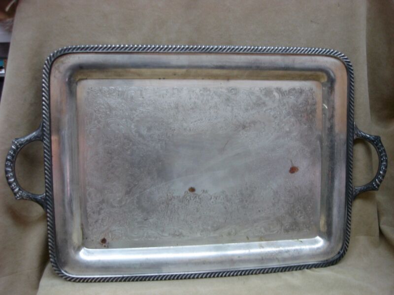 Vintage WM Rogers Silverplate Serving Tray (4091) - Floral & Swirl Design