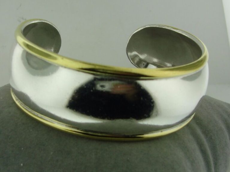 Vintage Taxco Mexico sterling silver and brass cuff bracelet, signed