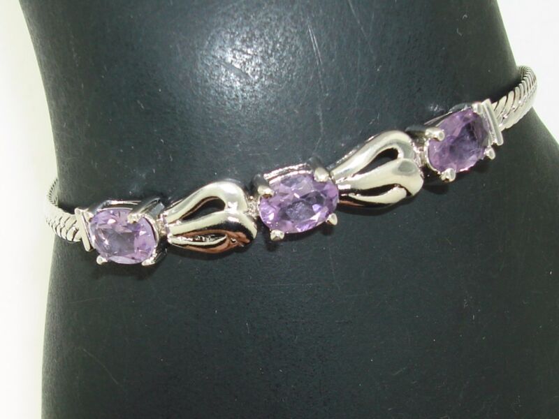 Sterling silver amethyst bracelet with braided design and oval gemstones