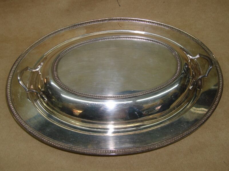 Vintage Crescent Silver Mfg. Co. oval serving dish with lid
