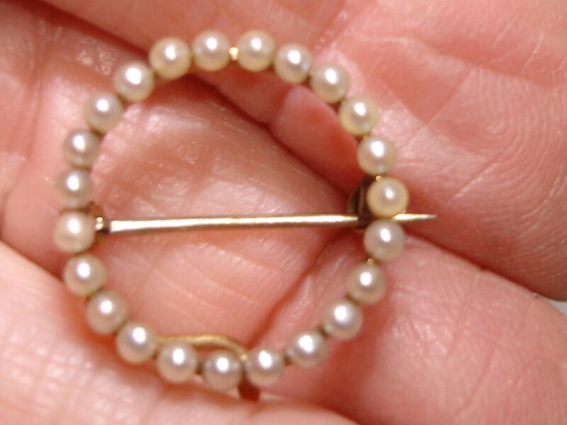Victorian antique rose gold filled seed pearl chatelaine watch pin