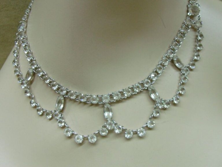 Vintage Art Deco gold-filled rhinestone necklace with clear crystals