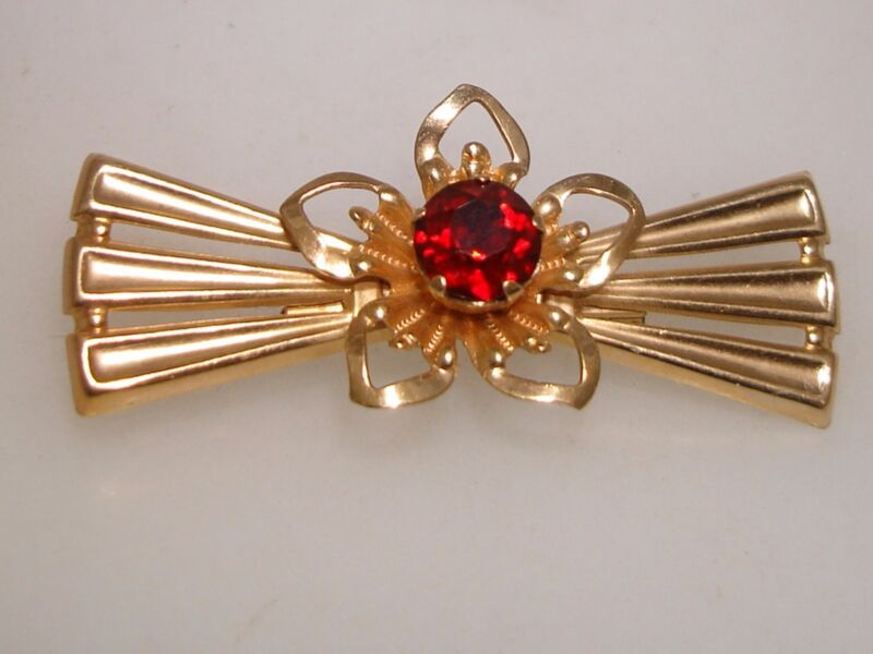Vintage 1940s Van Dell rose gold-filled rhinestone flower bow pin