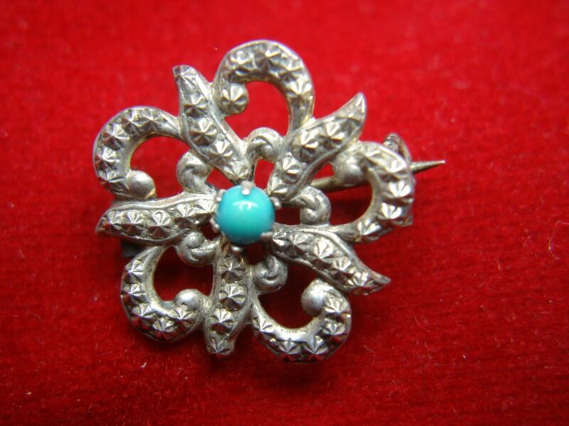 Antique Victorian Sterling Silver Turquoise Lover's Knot Pin