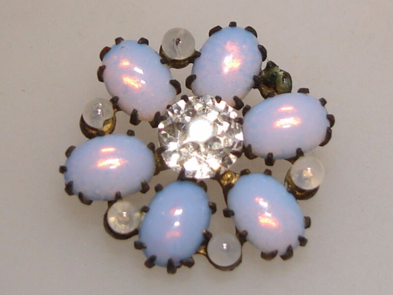 Antique Victorian opal glass and brilliant pin brooch in gold wash
