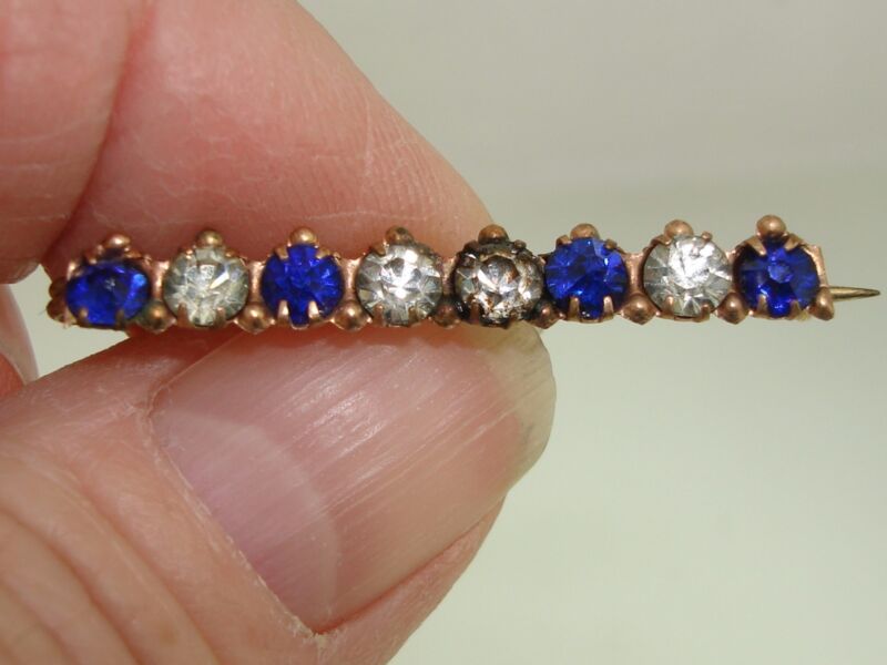 Antique Victorian bar pin with faux sapphires and brilliants in rose gold
