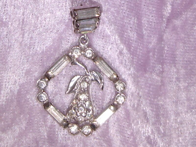 Vintage vermeil sterling silver rhinestone pendant, 1940s-50s