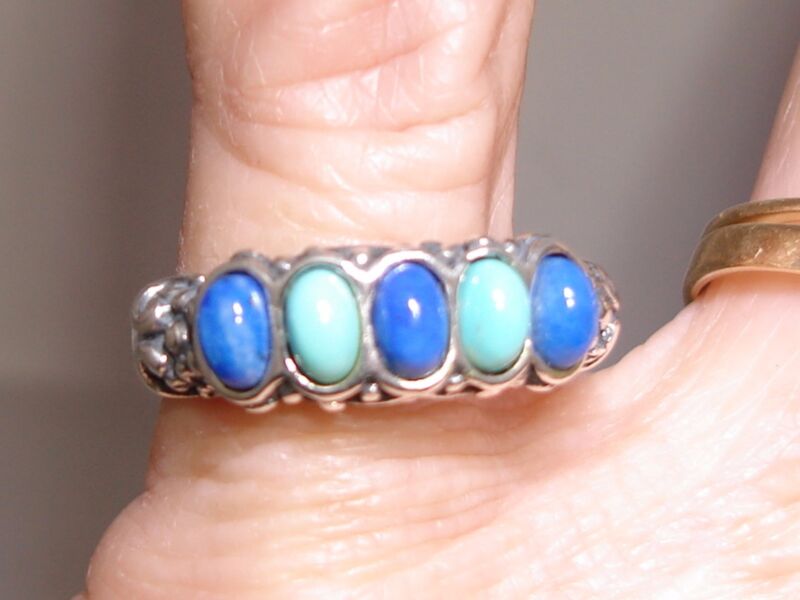 Vintage Carolyn Relios Pollack sterling silver lapis and turquoise ring, size 8