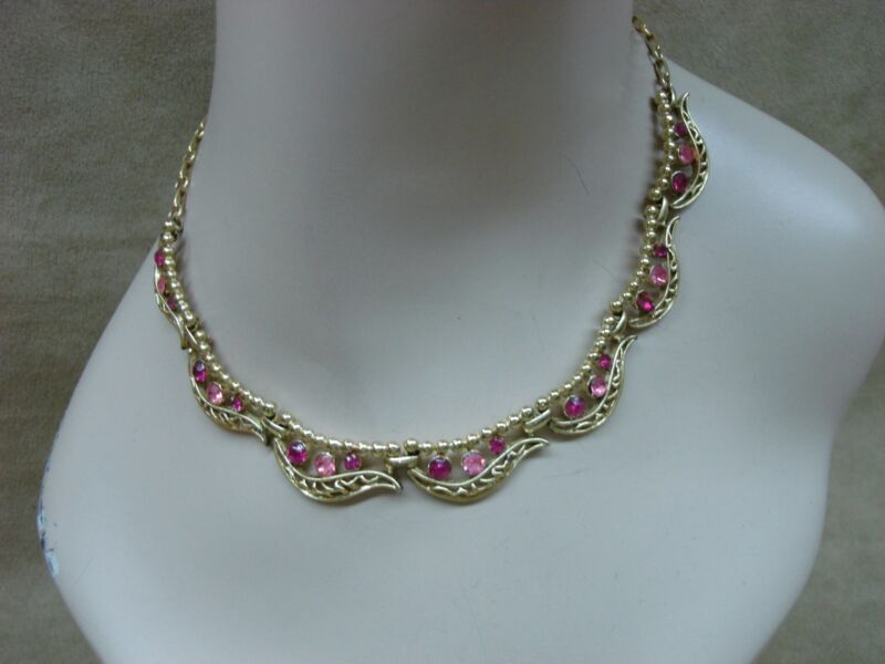Vintage Coro hot pink rhinestone necklace, 1950s-60s