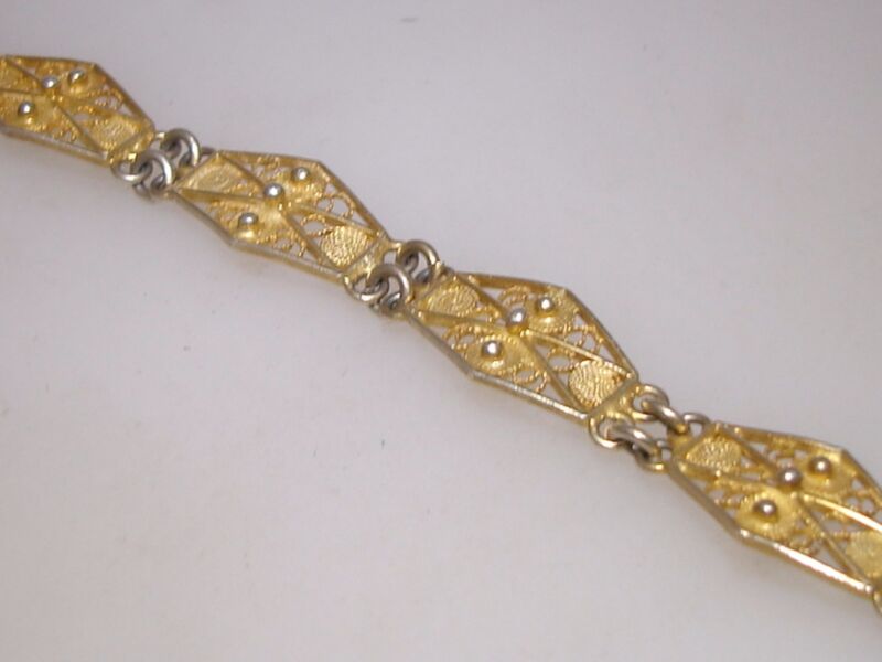 Vintage 800 silver filigree bracelet with gold wash
