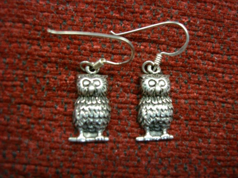 Sterling Silver Owl Earrings, Pre-Owned