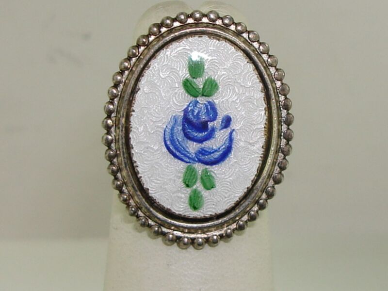 Vintage sterling silver cloisonne enamel ring with Native American inspired floral design