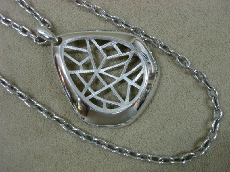 Vintage Trifari Crown Mod Silver Pendant Necklace (1950s-60s)