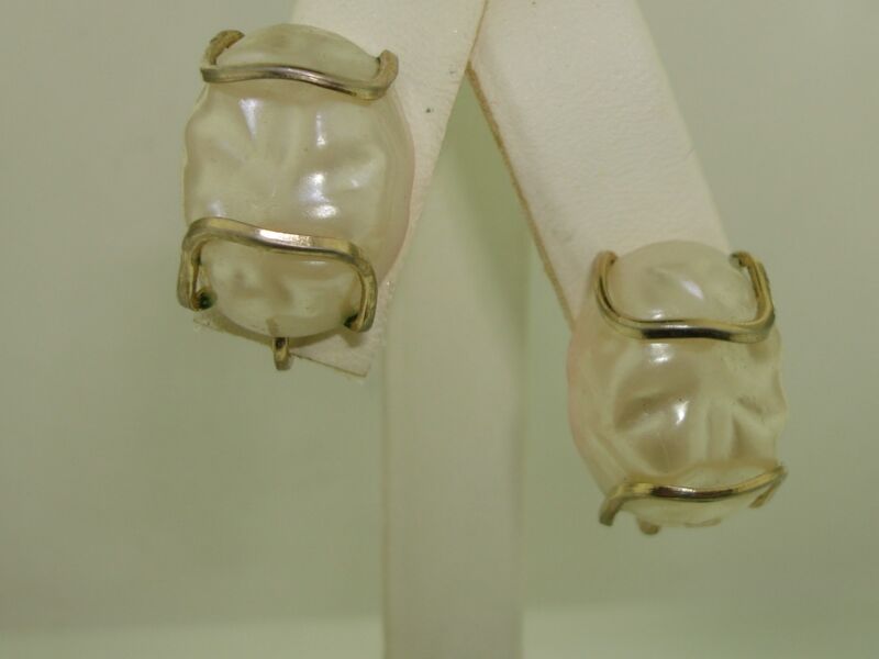 Vintage Coro Lucite Pearl Caged Earrings, 1940s-50s