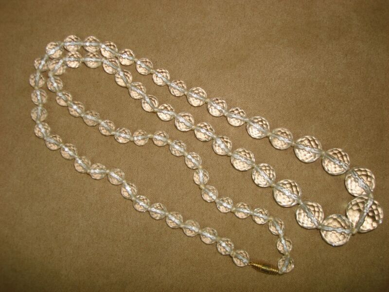 Vintage crystal beaded necklace with graduated facets, gold clasp.