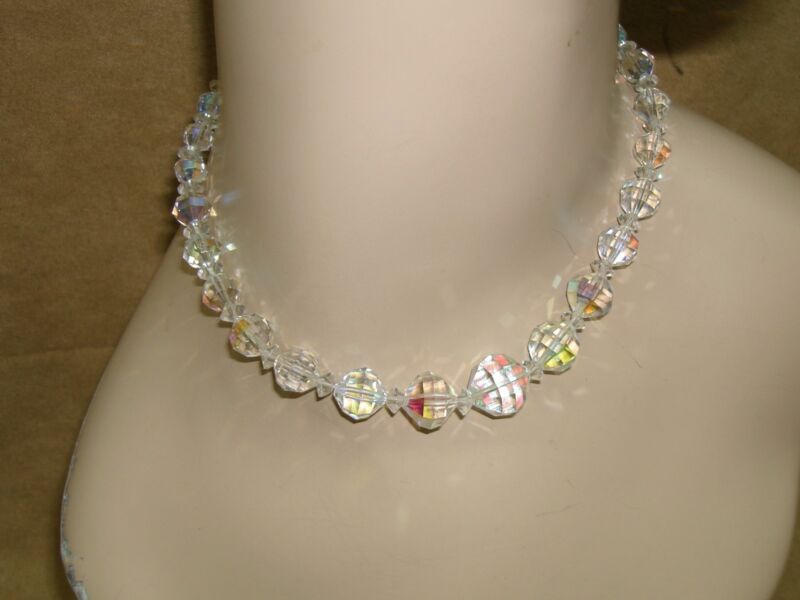 Vintage Laguna Swarovski crystal choker necklace with iridescent AB crystals.