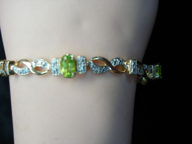 Gold vermeil peridot and diamond bracelet, sterling silver, pre-owned