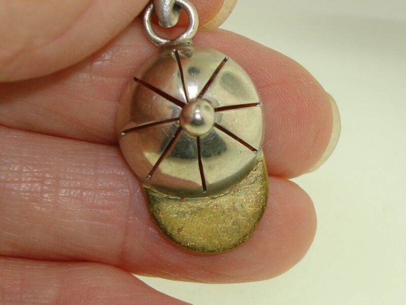Vintage Mexican Sterling Silver & Brass Jockey Cap Pendant